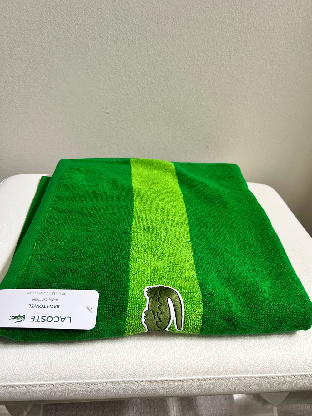 Lacoste Bright Green Cotton Bath Towel 30in X 52in NEW!!